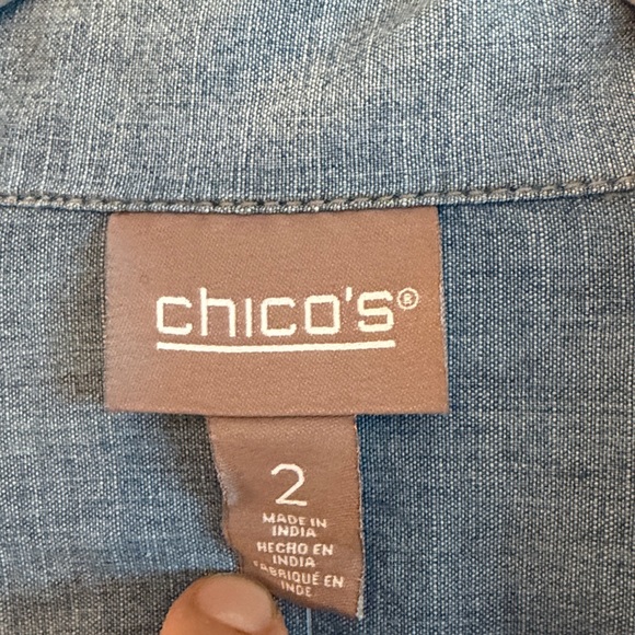 NWt Chico's Vibrant pattern & chambray Button Up Long Sleeve Jacket,  2/Large‎ - Picture 2 of 7